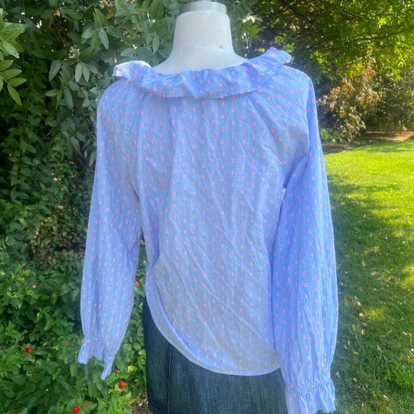 J. Crew Factory Light Blue Blouse with🌸 Pink Accents - Picture 6 of 8